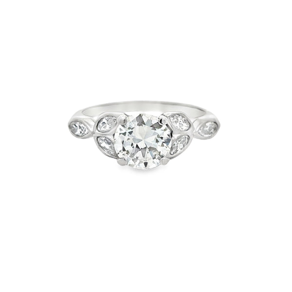 1.47 CT Diamond Platinum Vintage Engagement Ring