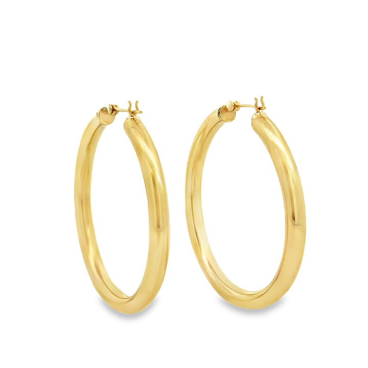 14K Yellow Gold 4.2mm Large Hoop Earrings 1 3/4"