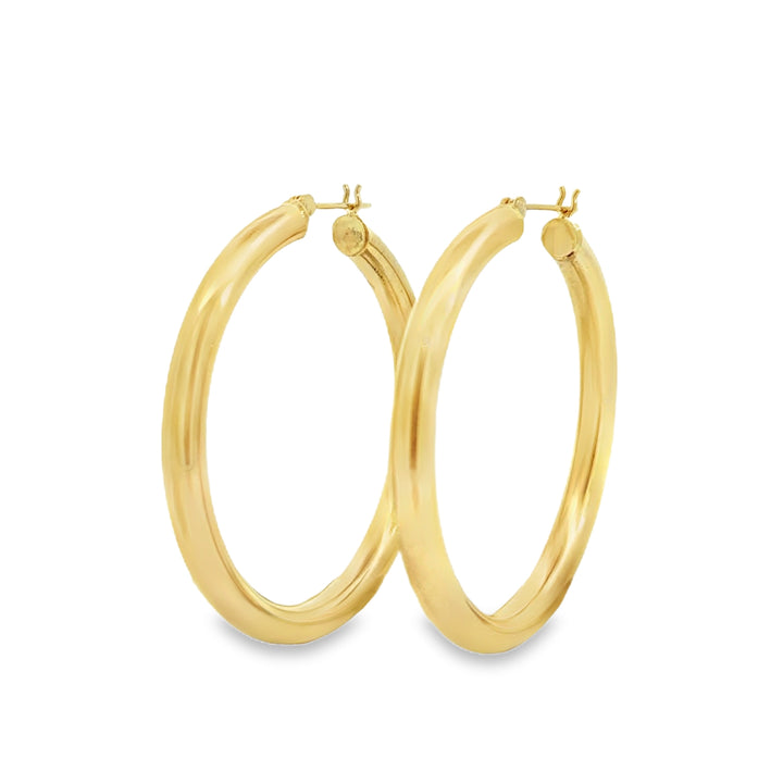 14K Yellow Gold 4.2mm Large Hoop Earrings 1 3/4"