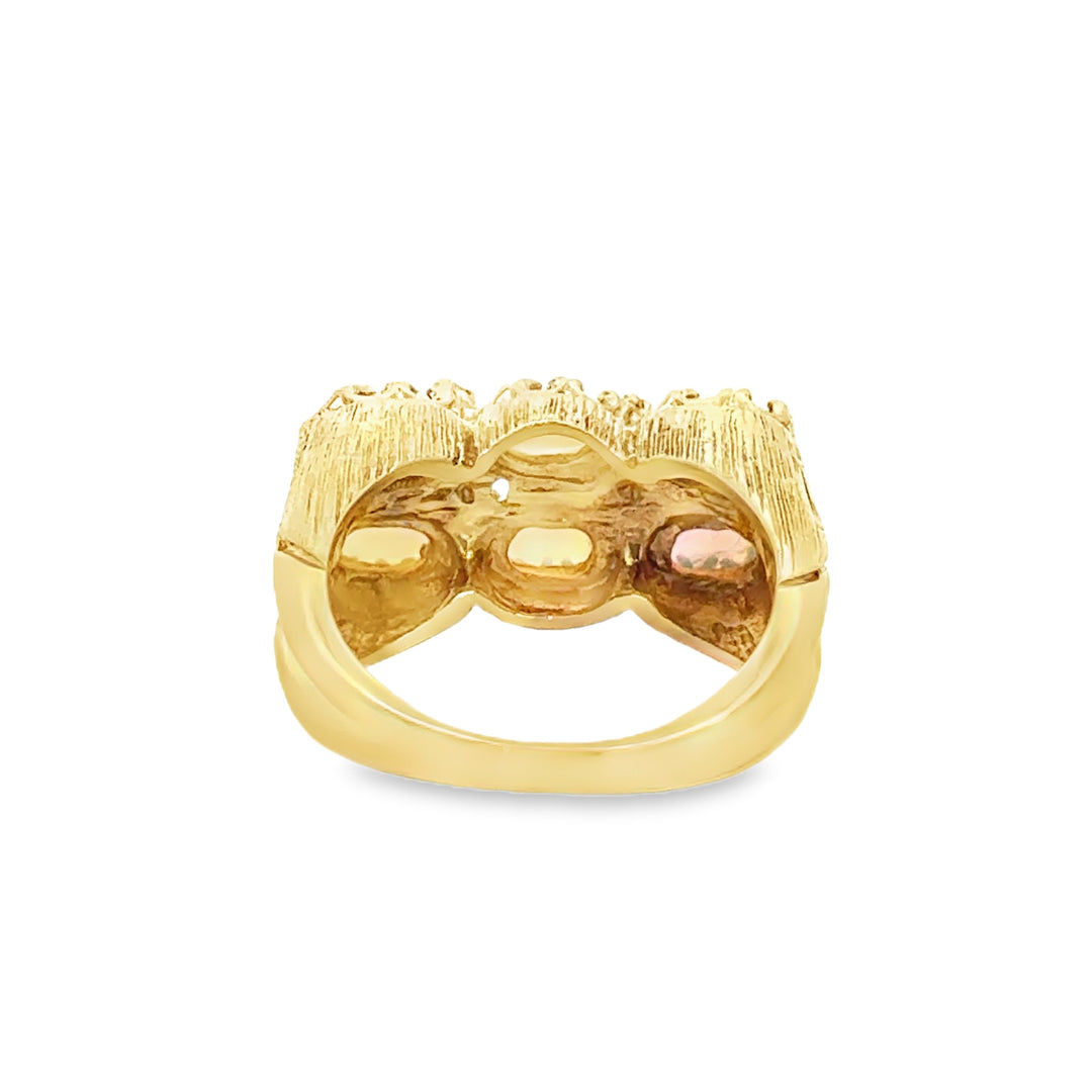 14K Yellow Gold 0.04 CTW Diamond & Opal Oval Ring