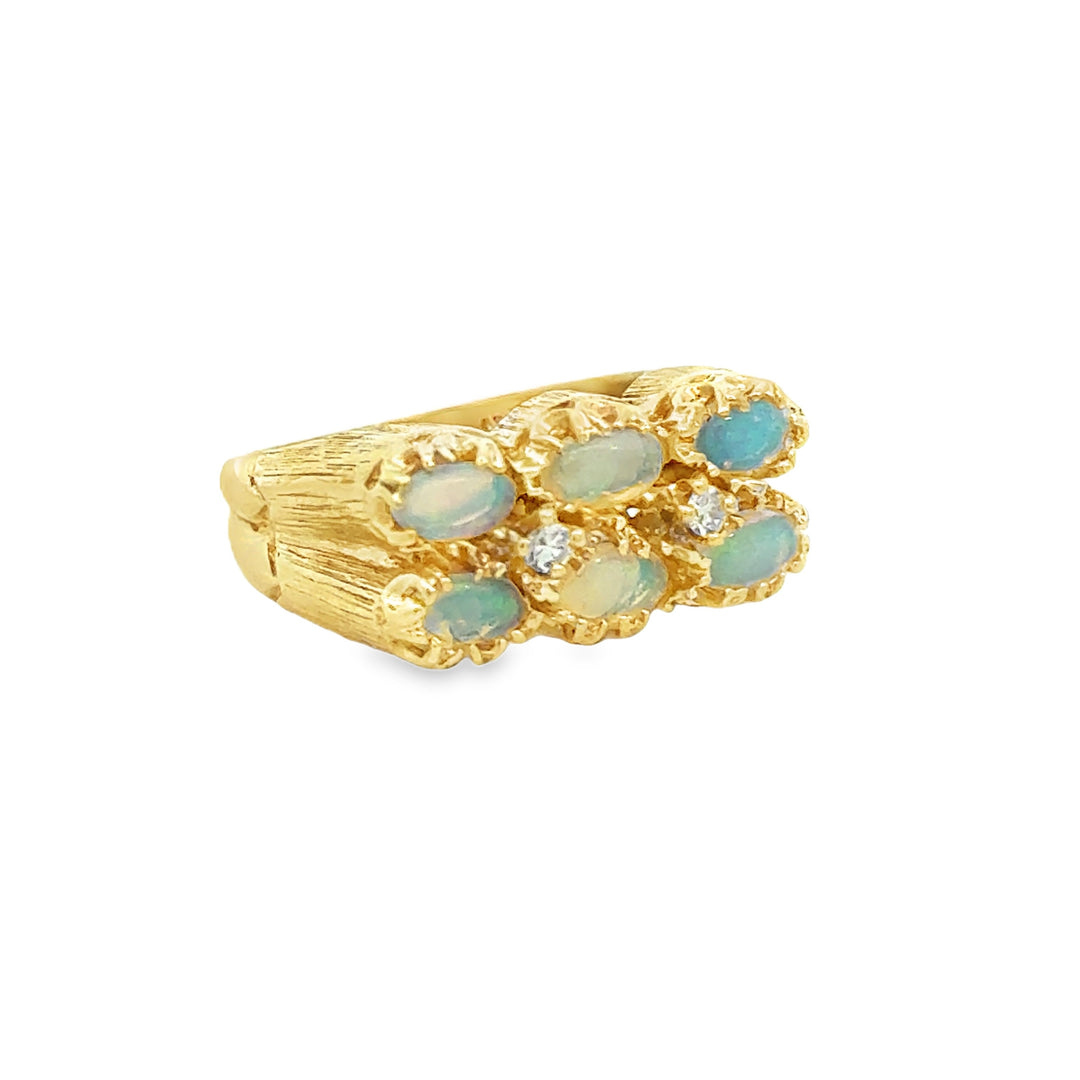 14K Yellow Gold 0.04 CTW Diamond & Opal Oval Ring