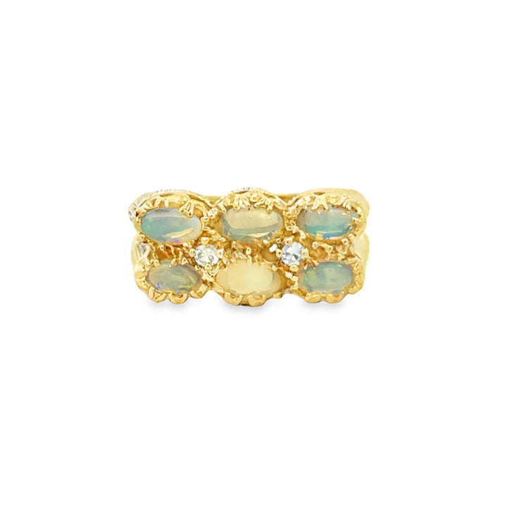 14K Yellow Gold 0.04 CTW Diamond & Opal Oval Ring