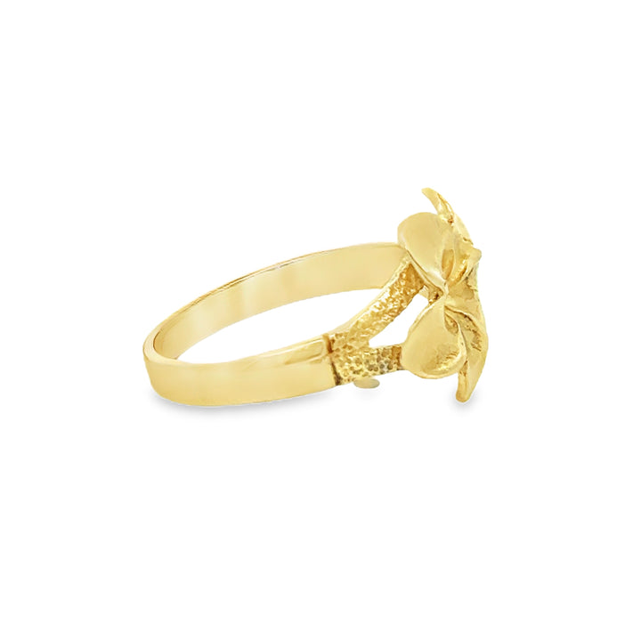 14K Yellow Gold Plumeria Flower Ring