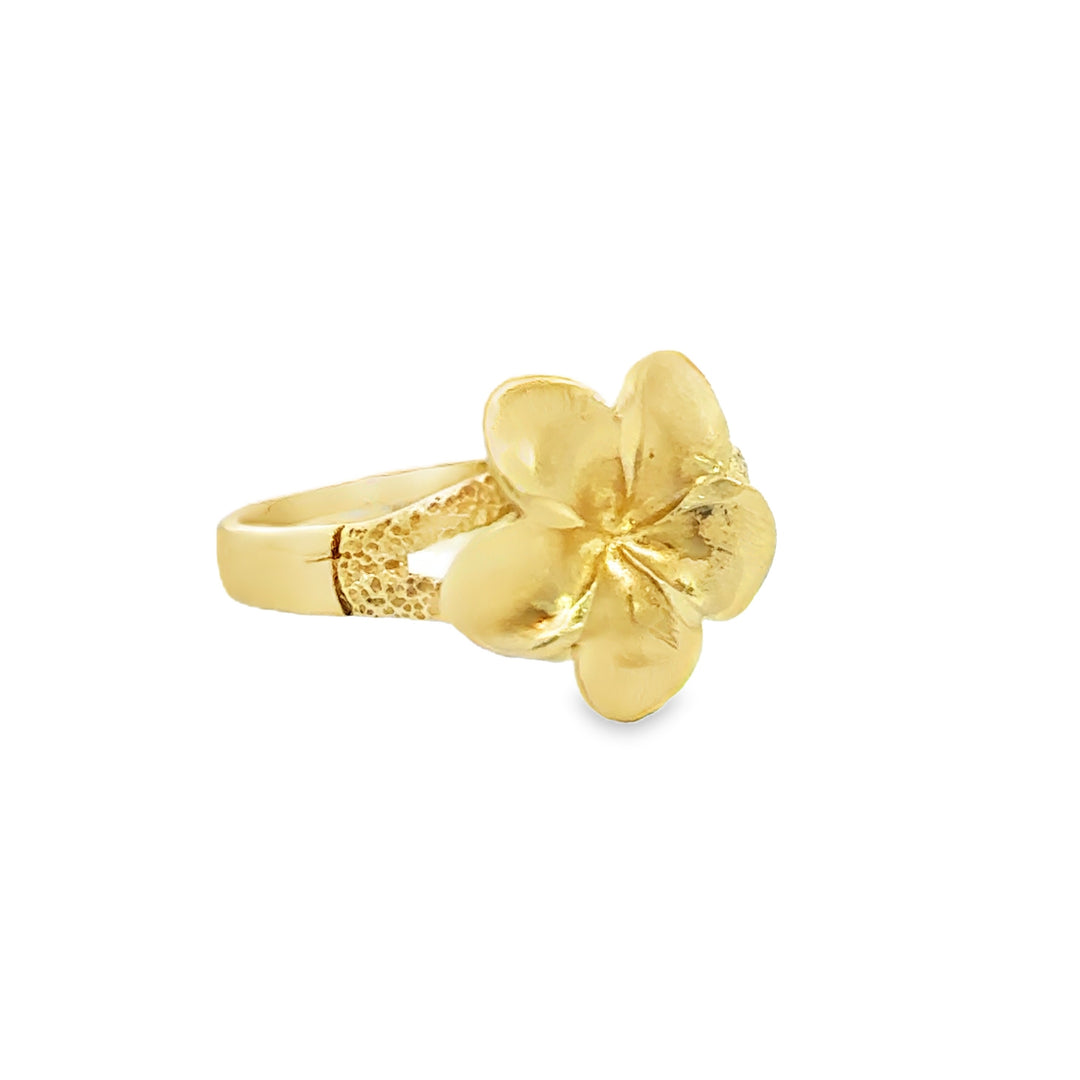 14K Yellow Gold Plumeria Flower Ring