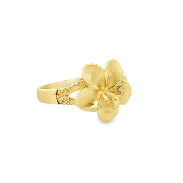 14K Yellow Gold Plumeria Flower Ring