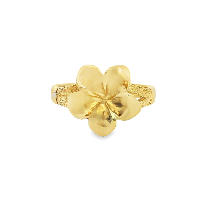 14K Yellow Gold Plumeria Flower Ring