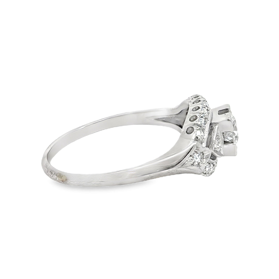 14K White Gold 1.00 CTW Diamond Art Deco Ring