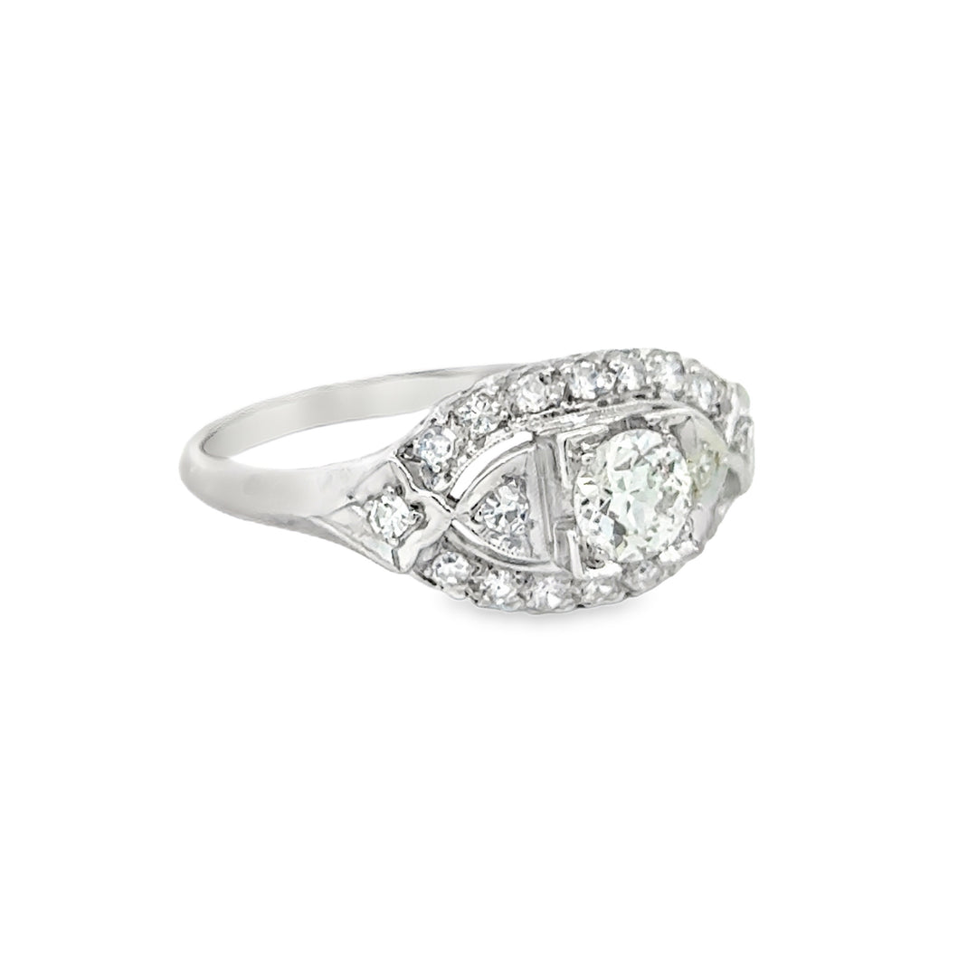 14K White Gold 1.00 CTW Diamond Art Deco Ring