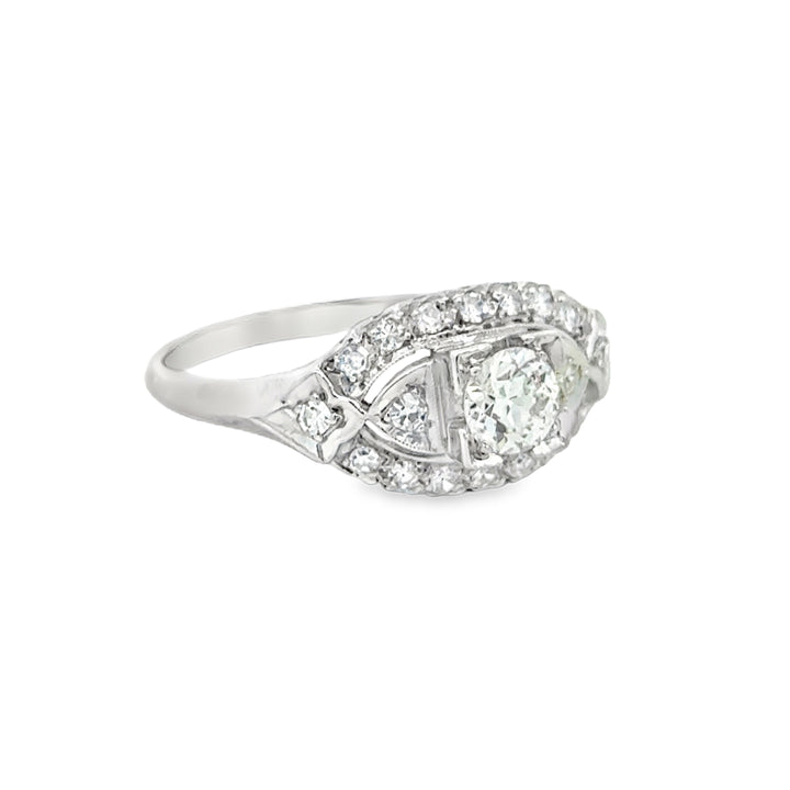 14K White Gold 1.00 CTW Diamond Art Deco Ring