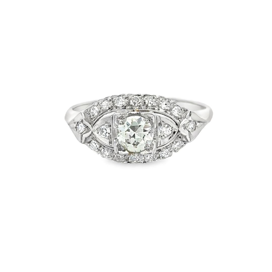 14K White Gold 1.00 CTW Diamond Art Deco Ring