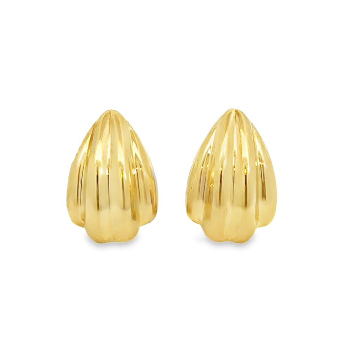 14K Yellow Gold Ribbed Drop Earrings 17mm x 12mm