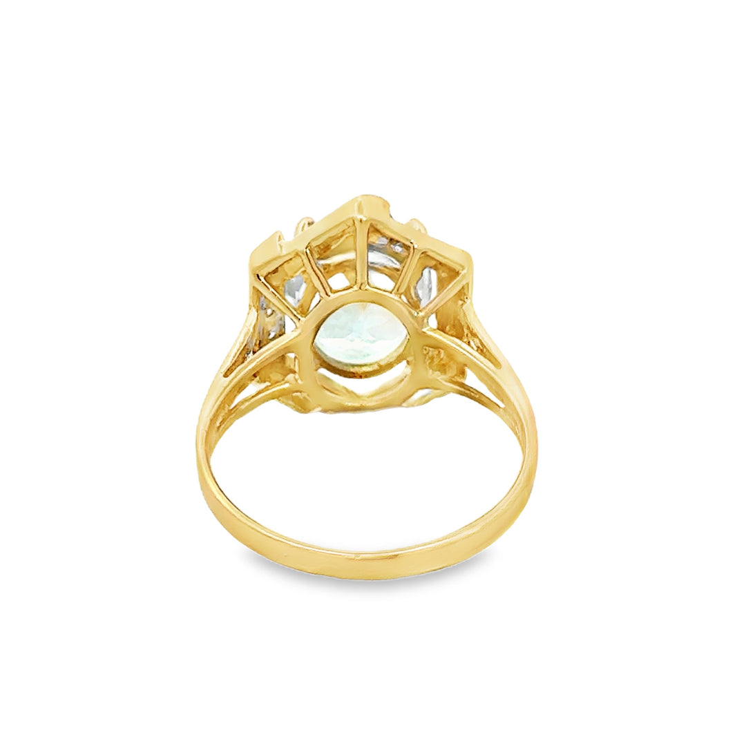 3.19 CT Oval Aquamarine and Diamond 14K Yellow Gold Ring