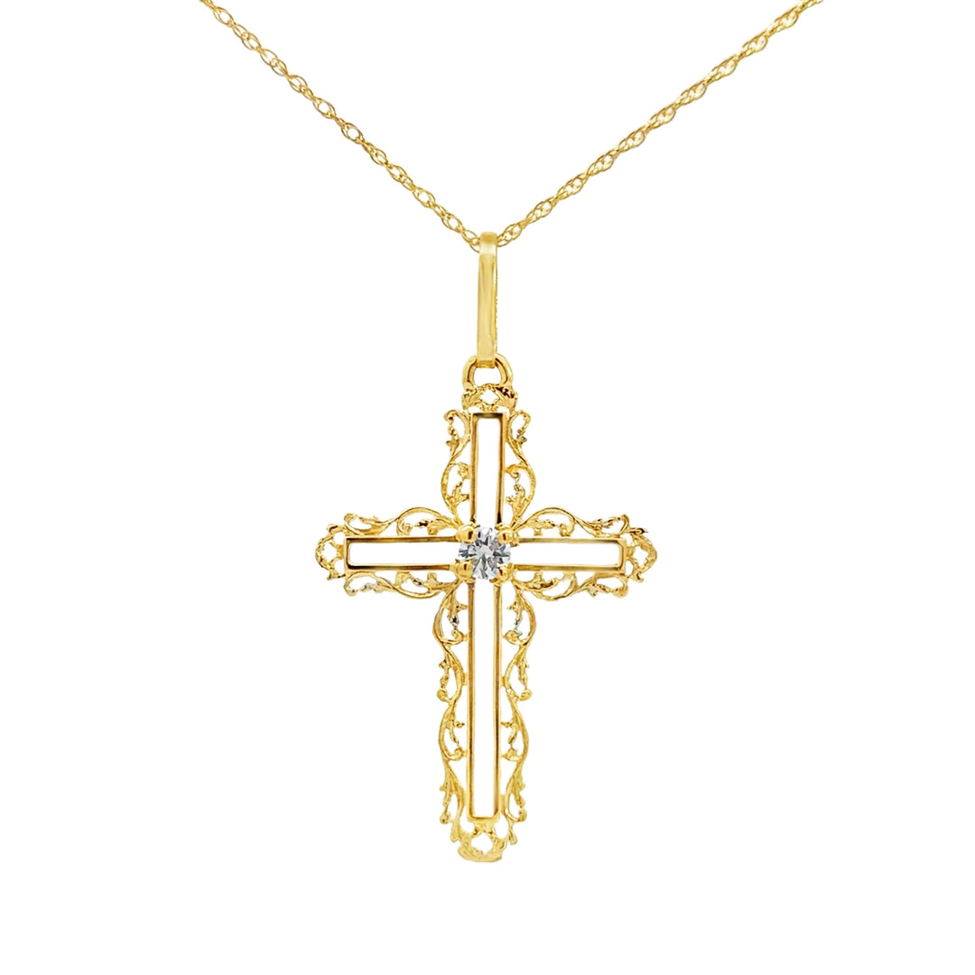 0.25 CT Diamond Vintage Inspired Cross Pendant Necklace 14K Yellow Gold