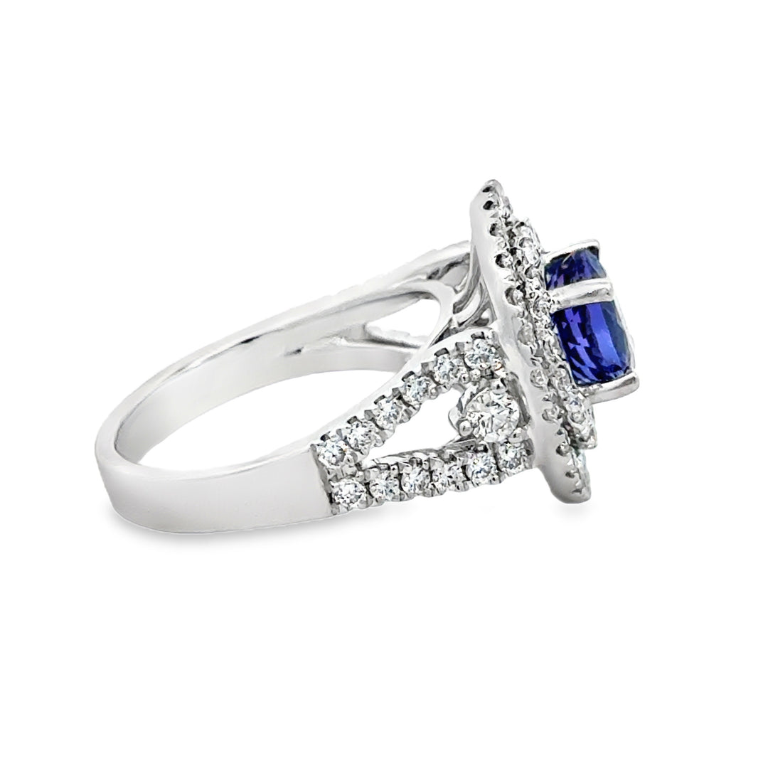 Tanzanite and Diamond Circle Ring 0.82 CTW Diamonds 18K White Gold