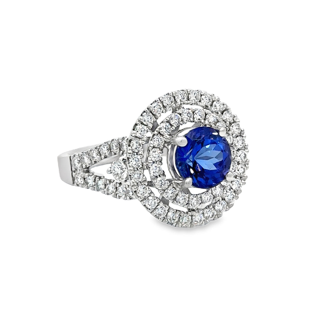 Tanzanite and Diamond Circle Ring 0.82 CTW Diamonds 18K White Gold