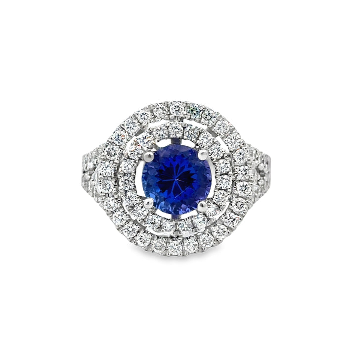 Tanzanite and Diamond Circle Ring 0.82 CTW Diamonds 18K White Gold