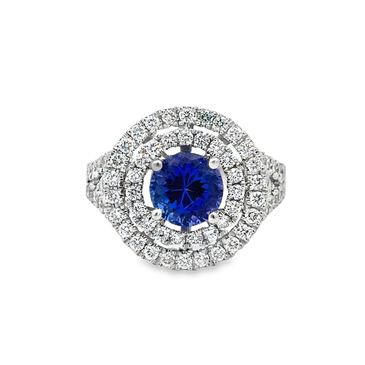 Tanzanite and Diamond Circle Ring 0.82 CTW Diamonds 18K White Gold