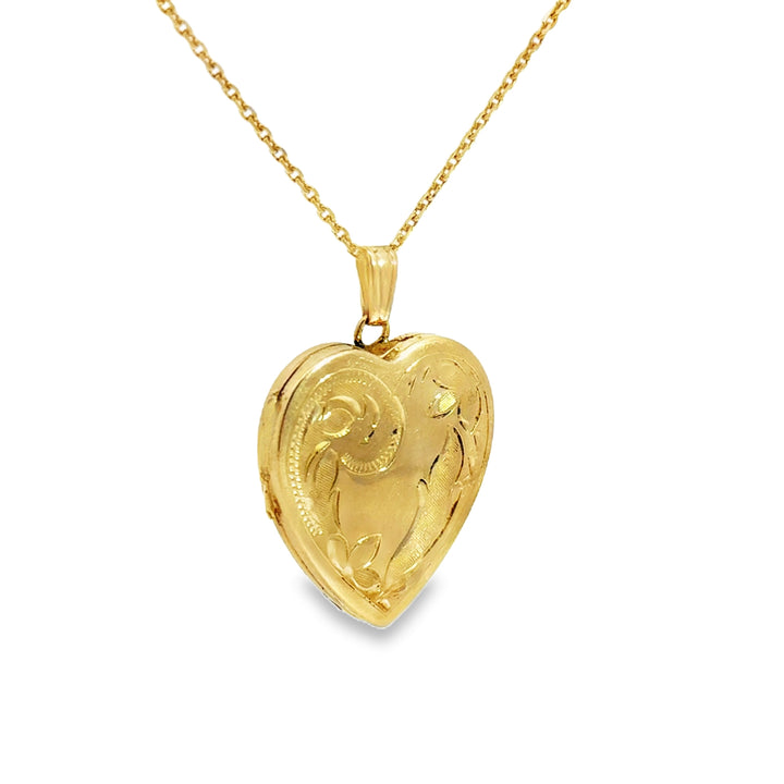 14K Yellow Gold Heart Locket Pendant Necklace