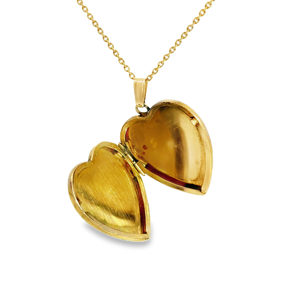14K Yellow Gold Heart Locket Pendant Necklace