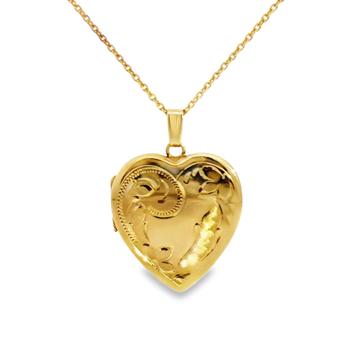 14K Yellow Gold Heart Locket Pendant Necklace