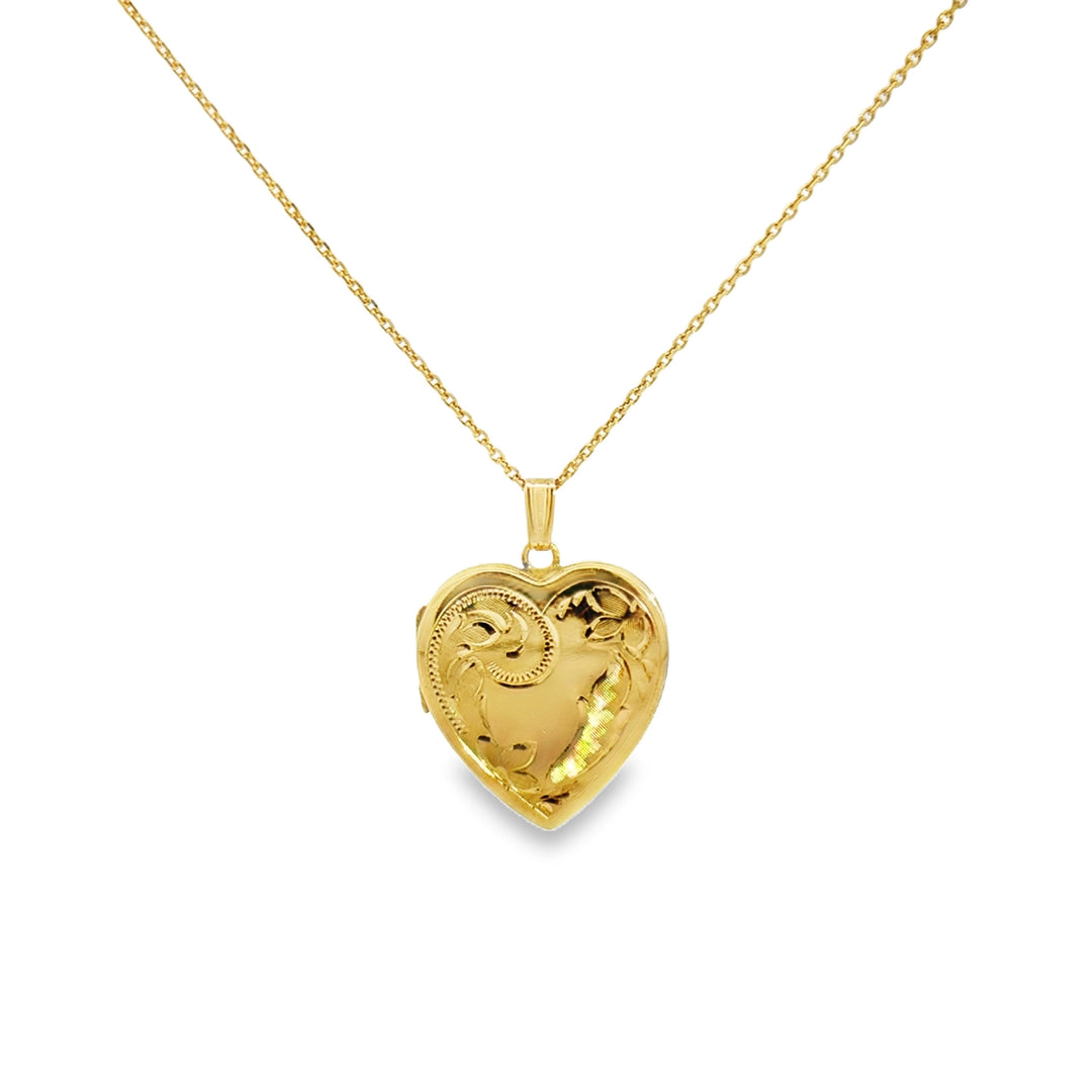 14K Yellow Gold Heart Locket Pendant Necklace
