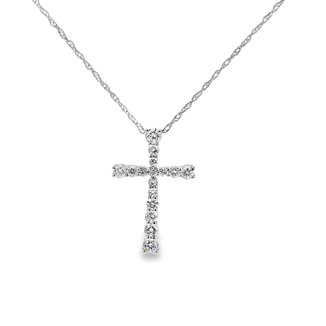 0.20 CTW Diamond Cross Pendant Necklace 14K White Gold