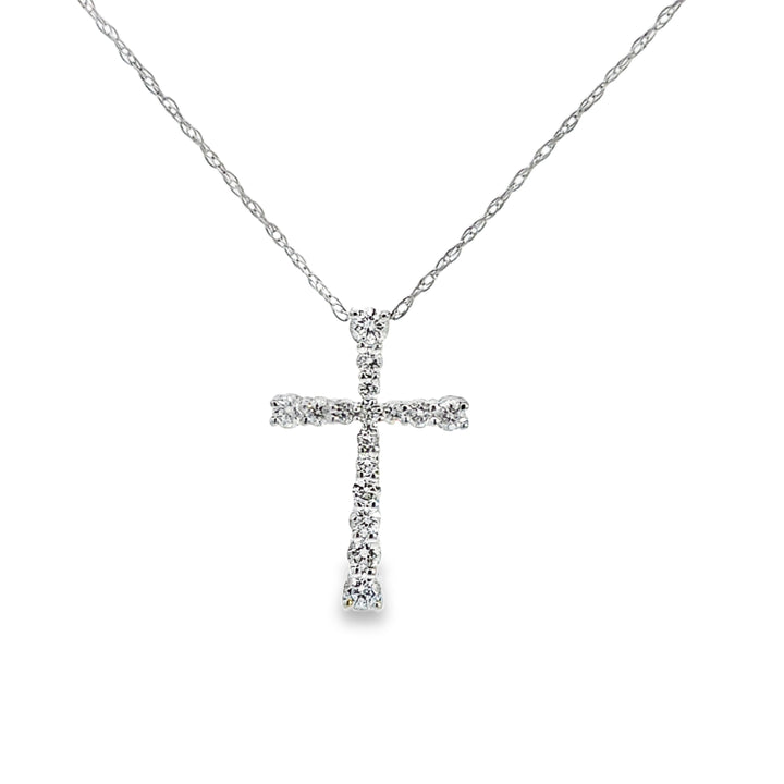 0.20 CTW Diamond Cross Pendant Necklace 14K White Gold
