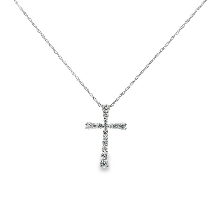 0.20 CTW Diamond Cross Pendant Necklace 14K White Gold