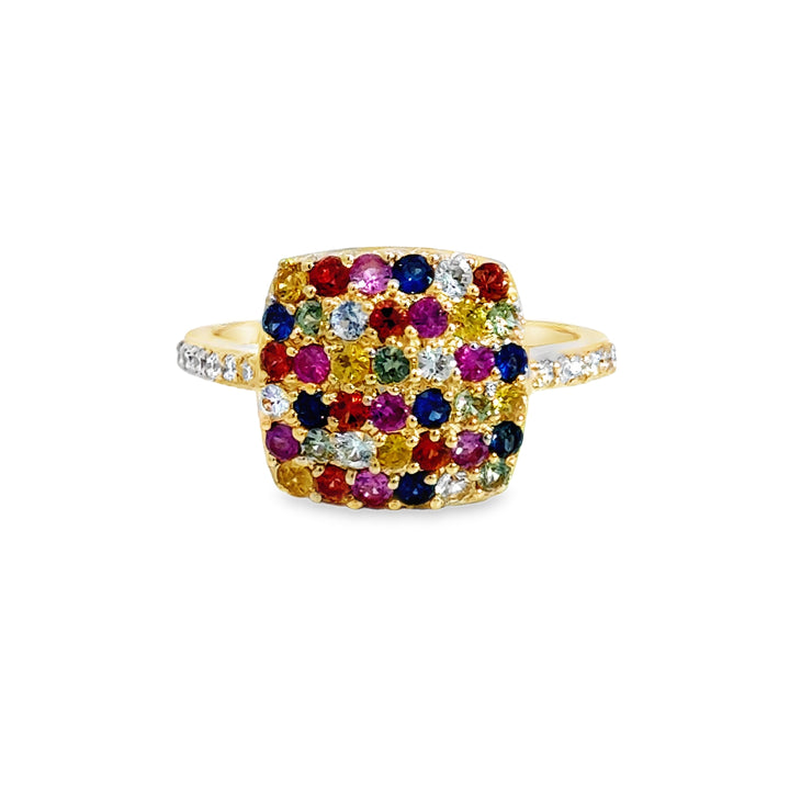 Multi Colored Sapphire and Diamond Ring 0.25 CTW Diamonds 14K Yellow Gold