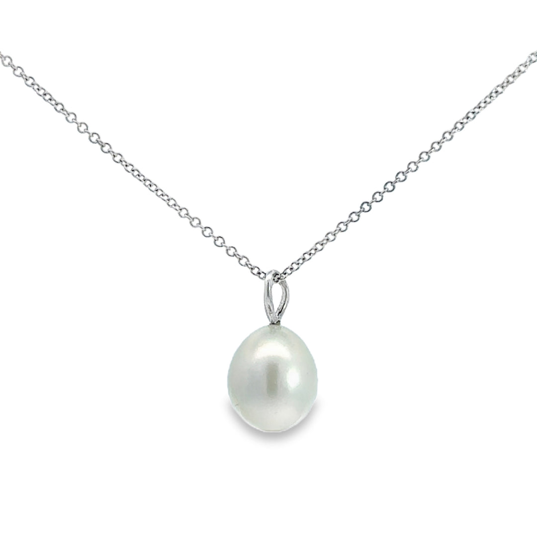 0.01 CTW Diamond Pearl Pendant Necklace 18K White Gold