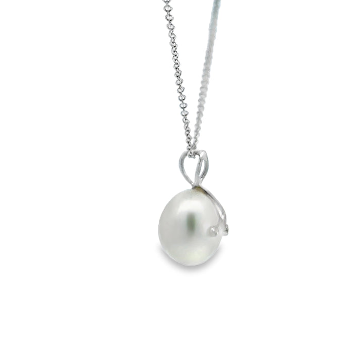 0.01 CTW Diamond Pearl Pendant Necklace 18K White Gold