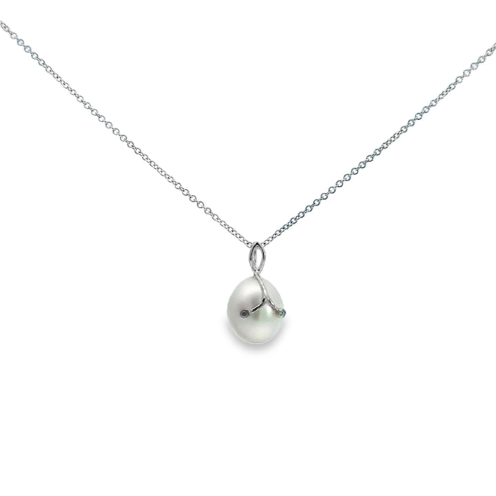 0.01 CTW Diamond Pearl Pendant Necklace 18K White Gold