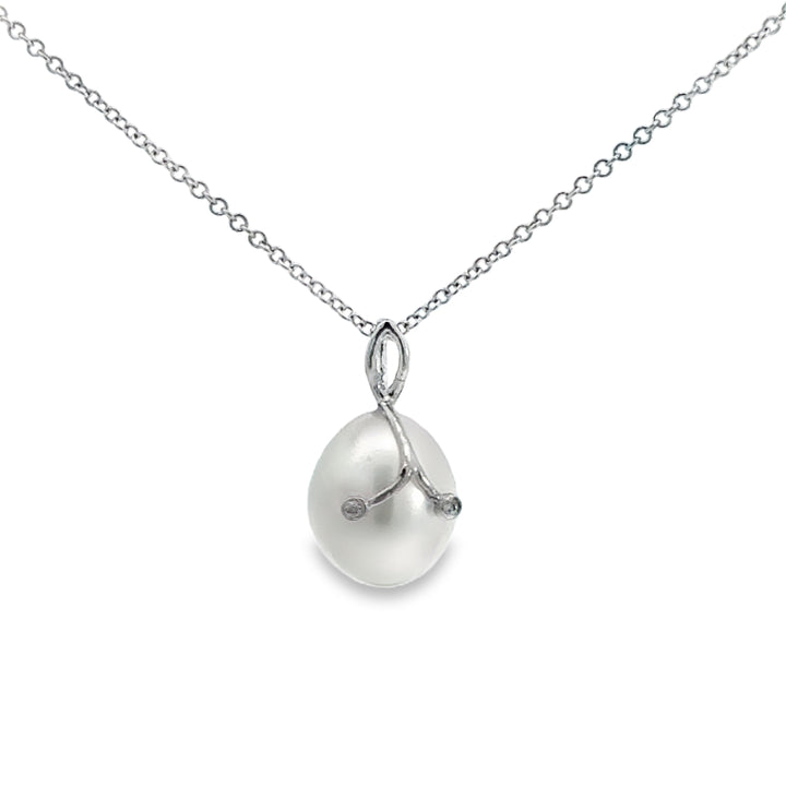 0.01 CTW Diamond Pearl Pendant Necklace 18K White Gold
