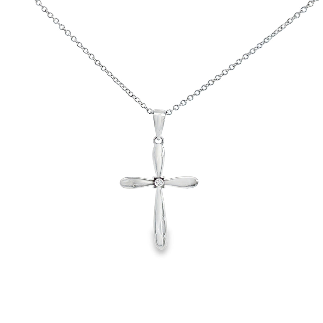 0.20 CTW Diamond Cross Pendant Necklace 14K White Gold