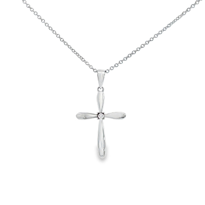 0.20 CTW Diamond Cross Pendant Necklace 14K White Gold
