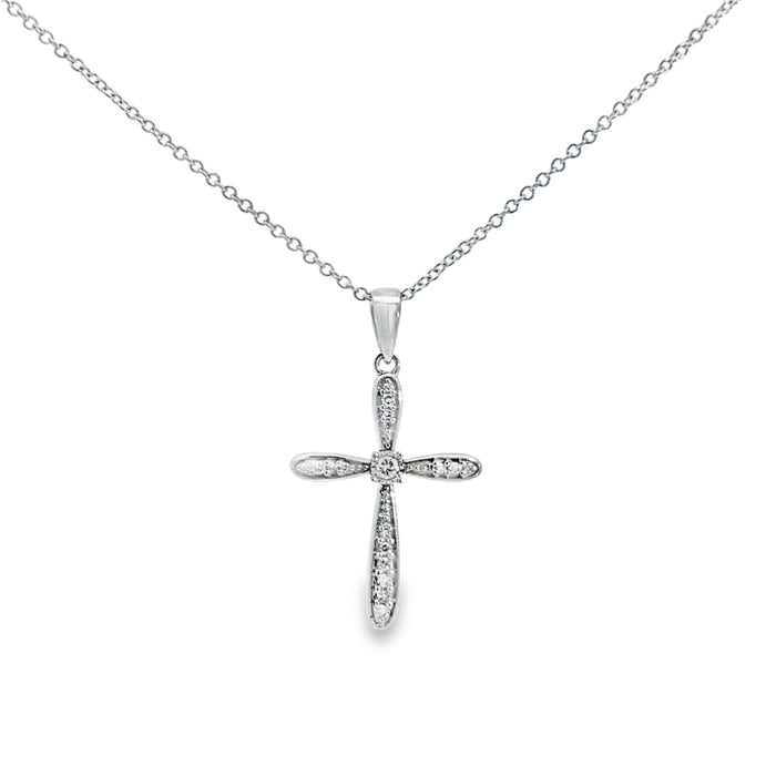 0.20 CTW Diamond Cross Pendant Necklace 14K White Gold