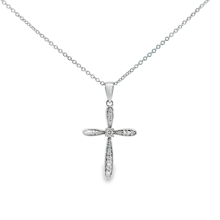 0.20 CTW Diamond Cross Pendant Necklace 14K White Gold