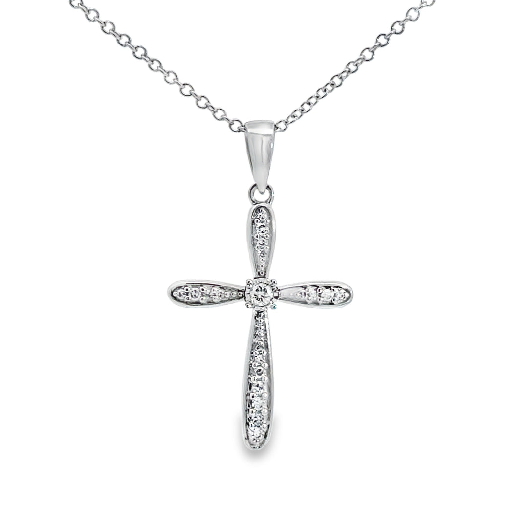 0.20 CTW Diamond Cross Pendant Necklace 14K White Gold