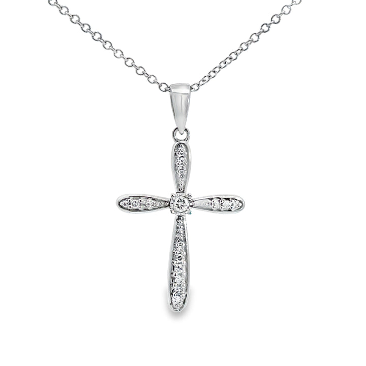 0.20 CTW Diamond Cross Pendant Necklace 14K White Gold