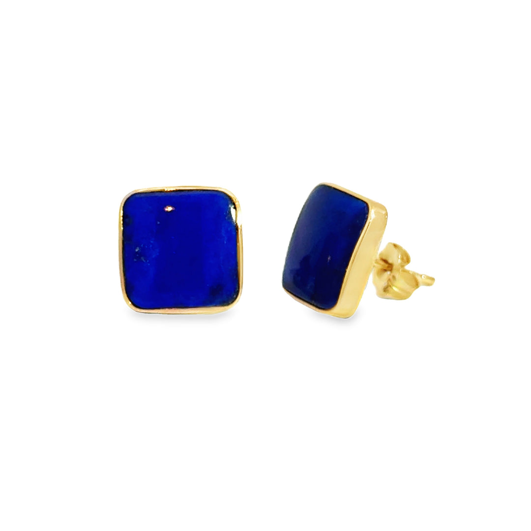 Lapis Stud Earrings 14K Yellow Gold