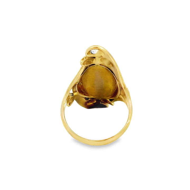 0.10 CT Diamond Vintage Opal Ring 14K Yellow Gold
