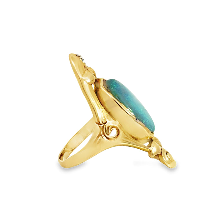 0.10 CT Diamond Vintage Opal Ring 14K Yellow Gold