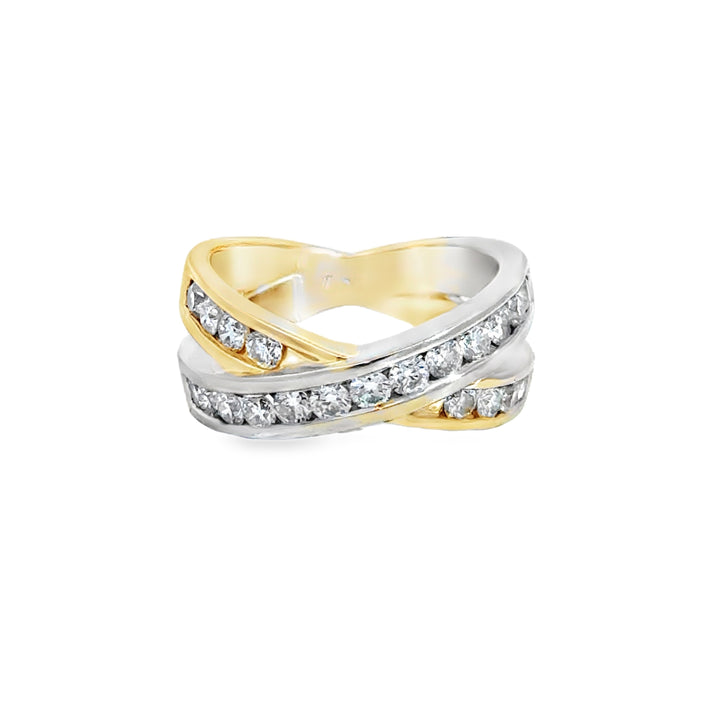 0.80 CTW Diamond Criss Cross Band Ring 14K Yellow and White Gold