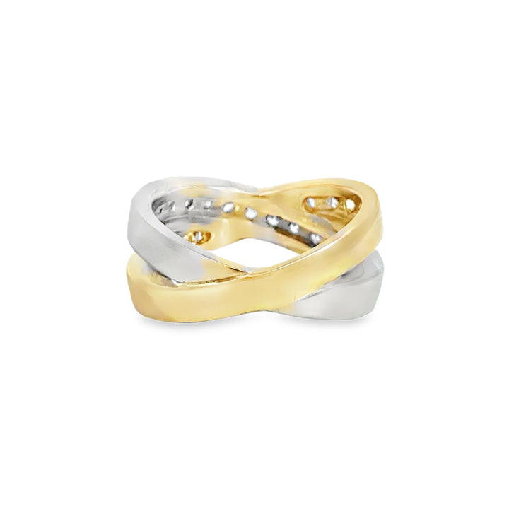 0.80 CTW Diamond Criss Cross Band Ring 14K Yellow and White Gold