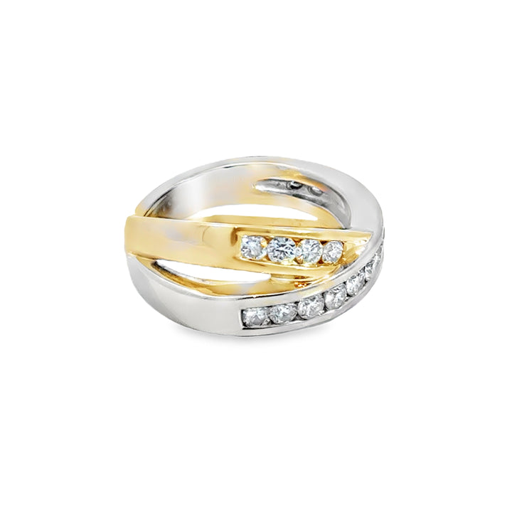 0.80 CTW Diamond Criss Cross Band Ring 14K Yellow and White Gold