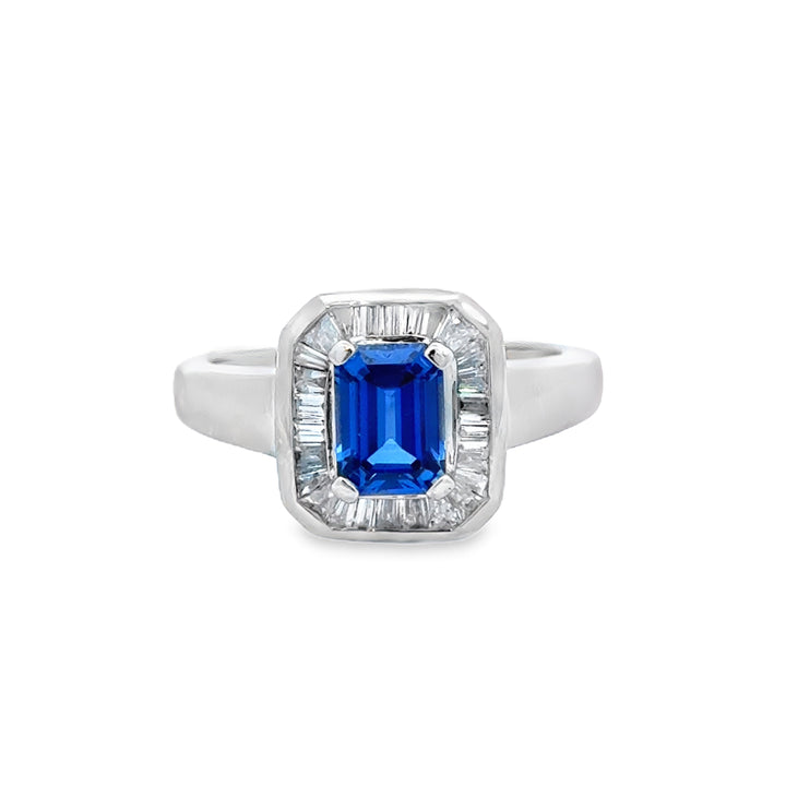 Tanzanite and Diamond Baguette Halo Ring 0.70 CTW Diamonds 14K White Gold