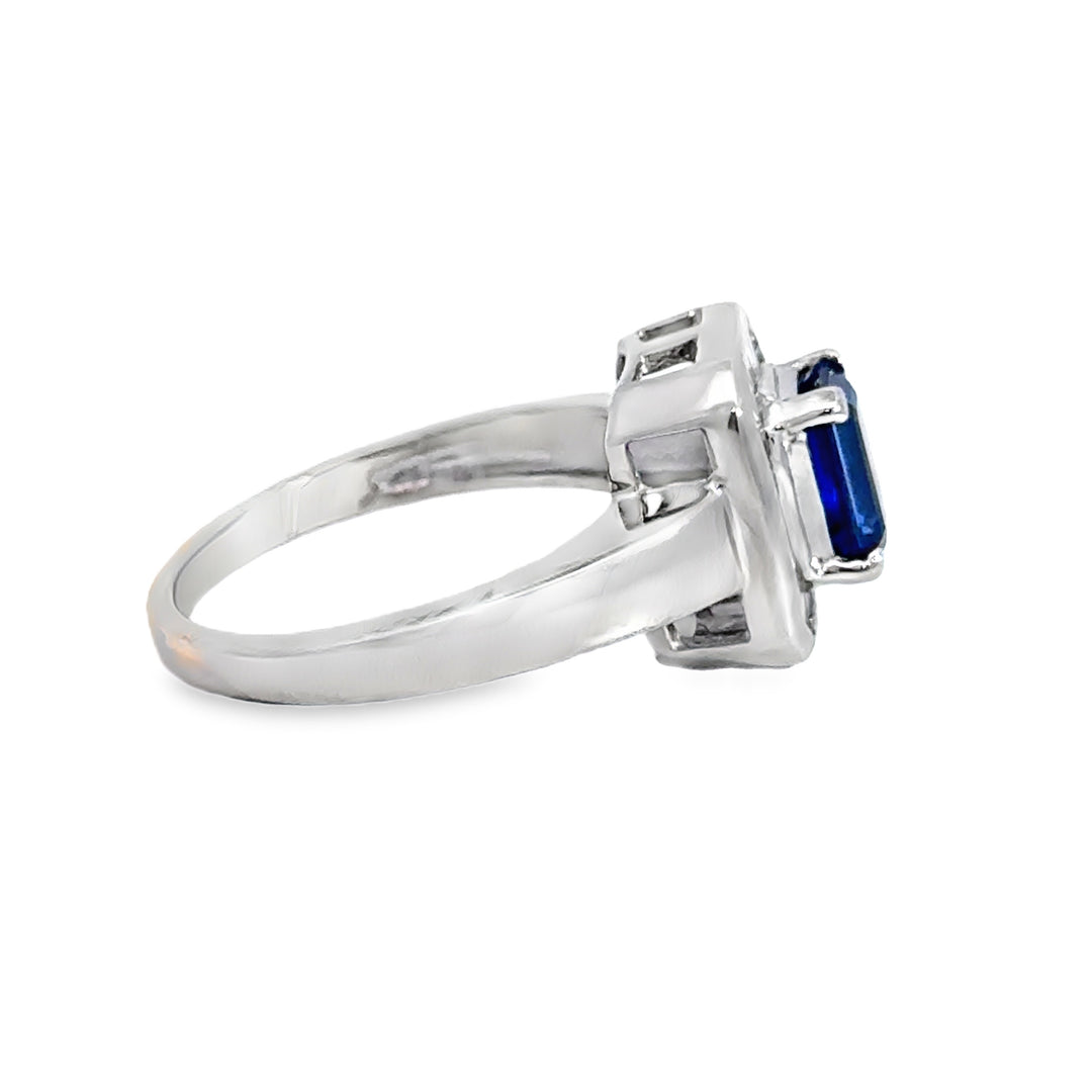 Tanzanite and Diamond Baguette Halo Ring 0.70 CTW Diamonds 14K White Gold