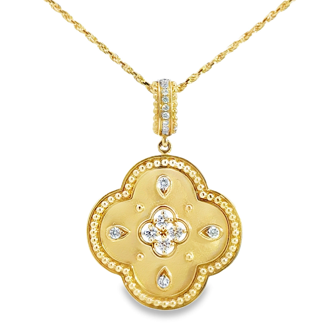 0.19 CTW Diamond 18K Yellow Gold Quatrefoil Medallion Pendant Necklace