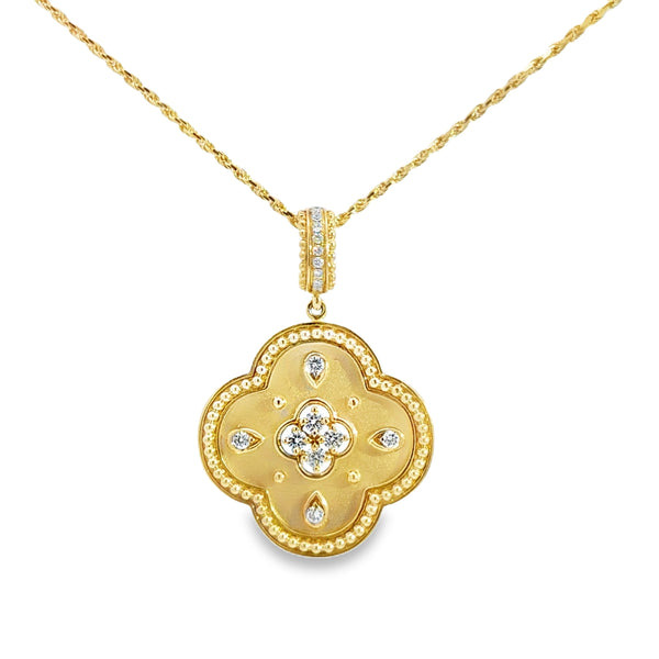 0.19 CTW Diamond 18K Yellow Gold Quatrefoil Medallion Pendant Necklace