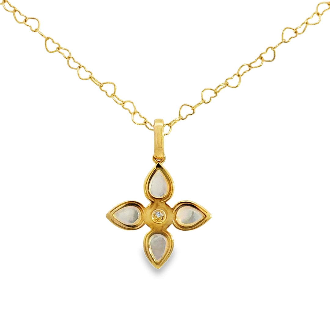 0.09 CTW Diamond & 2.68 CTW Quartz Over Mother of Pearl 18K Yellow Gold Floral Pendant